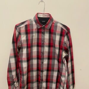 Alfani Red, Black & White Plaid Button-Down Shirt